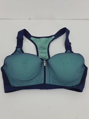 Front-Zip High-Support Sports Bra in Teal and Navy